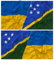 Solomon Islands and Ukraine Half Combined Flags Background with Cloth Bump Texture, Bilateral Relations, Peace and Conflict, 3D Rendering png