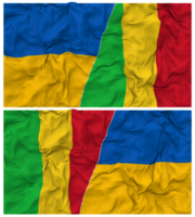 mali e Ucrânia metade combinado bandeiras fundo com pano colisão textura, bilateral relações, Paz e conflito, 3d Renderização png