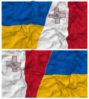 Malta e Ucrânia metade combinado bandeiras fundo com pano colisão textura, bilateral relações, Paz e conflito, 3d Renderização png