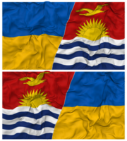 Kiribati e Ucrânia metade combinado bandeiras fundo com pano colisão textura, bilateral relações, Paz e conflito, 3d Renderização png