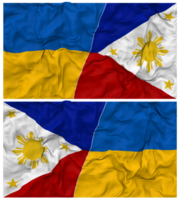 Philippinen und Ukraine Hälfte kombiniert Flaggen Hintergrund mit Stoff stoßen Textur, bilateral Beziehungen, Frieden und Konflikt, 3d Rendern png