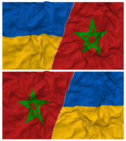 Maroc et Ukraine moitié combiné drapeaux Contexte avec tissu bosse texture, bilatéral rapports, paix et conflit, 3d le rendu png