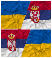 Serbien und Ukraine Hälfte kombiniert Flaggen Hintergrund mit Stoff stoßen Textur, bilateral Beziehungen, Frieden und Konflikt, 3d Rendern png