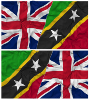 Saint kitts et nevis et uni Royaume moitié combiné drapeaux Contexte avec tissu bosse texture, bilatéral rapports, paix et conflit, 3d le rendu png