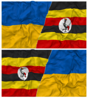 Uganda and Ukraine Half Combined Flags Background with Cloth Bump Texture, Bilateral Relations, Peace and Conflict, 3D Rendering png