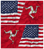 île de homme et uni États moitié combiné drapeaux Contexte avec tissu bosse texture, bilatéral rapports, paix et conflit, 3d le rendu png