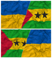 Sao Tome and Principe and Ukraine Half Combined Flags Background with Cloth Bump Texture, Bilateral Relations, Peace and Conflict, 3D Rendering png