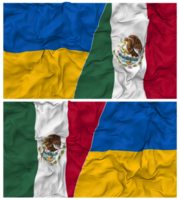 Mexiko und Ukraine Hälfte kombiniert Flaggen Hintergrund mit Stoff stoßen Textur, bilateral Beziehungen, Frieden und Konflikt, 3d Rendern png