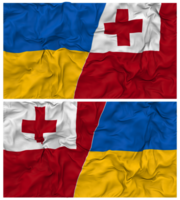 Tonga and Ukraine Half Combined Flags Background with Cloth Bump Texture, Bilateral Relations, Peace and Conflict, 3D Rendering png