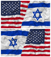 Israel e Unidos estados metade combinado bandeiras fundo com pano colisão textura, bilateral relações, Paz e conflito, 3d Renderização png