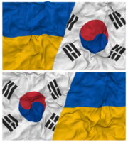 Sud Corée et Ukraine moitié combiné drapeaux Contexte avec tissu bosse texture, bilatéral rapports, paix et conflit, 3d le rendu png