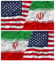 Iran and United States Half Combined Flags Background with Cloth Bump Texture, Bilateral Relations, Peace and Conflict, 3D Rendering png
