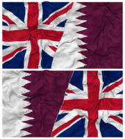 Qatar and United Kingdom Half Combined Flags Background with Cloth Bump Texture, Bilateral Relations, Peace and Conflict, 3D Rendering png