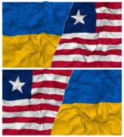 Liberia and Ukraine Half Combined Flags Background with Cloth Bump Texture, Bilateral Relations, Peace and Conflict, 3D Rendering png