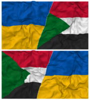 Sudan and Ukraine Half Combined Flags Background with Cloth Bump Texture, Bilateral Relations, Peace and Conflict, 3D Rendering png