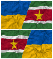 Suriname and Ukraine Half Combined Flags Background with Cloth Bump Texture, Bilateral Relations, Peace and Conflict, 3D Rendering png