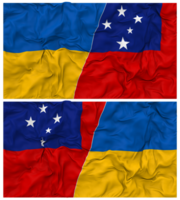 Samoa and Ukraine Half Combined Flags Background with Cloth Bump Texture, Bilateral Relations, Peace and Conflict, 3D Rendering png
