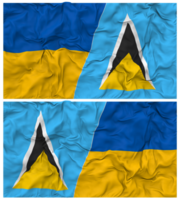 Saint Lucia and Ukraine Half Combined Flags Background with Cloth Bump Texture, Bilateral Relations, Peace and Conflict, 3D Rendering png