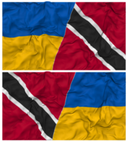 trinidad e tobago e Ucrânia metade combinado bandeiras fundo com pano colisão textura, bilateral relações, Paz e conflito, 3d Renderização png