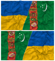 Turkmenistan and Ukraine Half Combined Flags Background with Cloth Bump Texture, Bilateral Relations, Peace and Conflict, 3D Rendering png