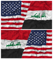 Irak und vereinigt Zustände Hälfte kombiniert Flaggen Hintergrund mit Stoff stoßen Textur, bilateral Beziehungen, Frieden und Konflikt, 3d Rendern png