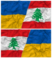 Líbano y Ucrania medio conjunto banderas antecedentes con paño bache textura, bilateral relaciones, paz y conflicto, 3d representación png