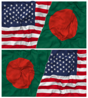 bangladesh e unito stati metà combinato bandiere sfondo con stoffa urto struttura, bilaterale relazioni, pace e conflitto, 3d interpretazione png