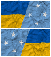 Federated States of Micronesia and Ukraine Half Combined Flags Background with Cloth Bump Texture, Bilateral Relations, Peace and Conflict, 3D Rendering png