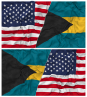 bahamas e Unidos estados metade combinado bandeiras fundo com pano colisão textura, bilateral relações, Paz e conflito, 3d Renderização png