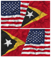 est timor et uni États moitié combiné drapeaux Contexte avec tissu bosse texture, bilatéral rapports, paix et conflit, 3d le rendu png