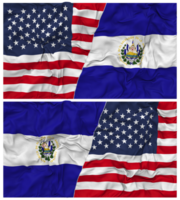 el Salvador en Verenigde staten voor de helft gecombineerd vlaggen achtergrond met kleding buil textuur, bilateraal relaties, vrede en conflict, 3d renderen png