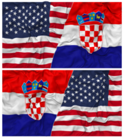 Kroatië en Verenigde staten voor de helft gecombineerd vlaggen achtergrond met kleding buil textuur, bilateraal relaties, vrede en conflict, 3d renderen png