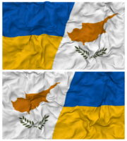 Chipre y Ucrania medio conjunto banderas antecedentes con paño bache textura, bilateral relaciones, paz y conflicto, 3d representación png