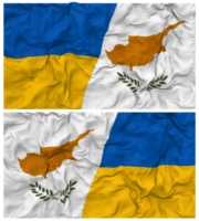 Cyprus and Ukraine Half Combined Flags Background with Cloth Bump Texture, Bilateral Relations, Peace and Conflict, 3D Rendering png
