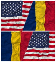 Chad and United States Half Combined Flags Background with Cloth Bump Texture, Bilateral Relations, Peace and Conflict, 3D Rendering png