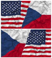 tcheco república e Unidos estados metade combinado bandeiras fundo com pano colisão textura, bilateral relações, Paz e conflito, 3d Renderização png