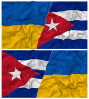 Cuba e Ucraina metà combinato bandiere sfondo con stoffa urto struttura, bilaterale relazioni, pace e conflitto, 3d interpretazione png