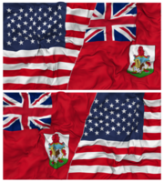 Bermudes et uni États moitié combiné drapeaux Contexte avec tissu bosse texture, bilatéral rapports, paix et conflit, 3d le rendu png