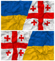 Georgië en Oekraïne voor de helft gecombineerd vlaggen achtergrond met kleding buil textuur, bilateraal relaties, vrede en conflict, 3d renderen png