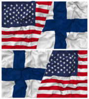 Finlande et uni États moitié combiné drapeaux Contexte avec tissu bosse texture, bilatéral rapports, paix et conflit, 3d le rendu png