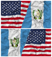 Guatemala en Verenigde staten voor de helft gecombineerd vlaggen achtergrond met kleding buil textuur, bilateraal relaties, vrede en conflict, 3d renderen png