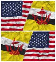 brunei et uni États moitié combiné drapeaux Contexte avec tissu bosse texture, bilatéral rapports, paix et conflit, 3d le rendu png