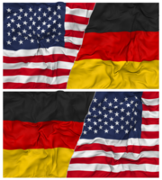 Tyskland och förenad stater halv kombinerad flaggor bakgrund med trasa stöta textur, bilateral relationer, fred och konflikt, 3d tolkning png