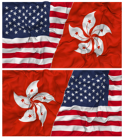 Hong kong et uni États moitié combiné drapeaux Contexte avec tissu bosse texture, bilatéral rapports, paix et conflit, 3d le rendu png