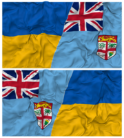 Fidschi und Ukraine Hälfte kombiniert Flaggen Hintergrund mit Stoff stoßen Textur, bilateral Beziehungen, Frieden und Konflikt, 3d Rendern png