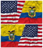 Ecuador en Verenigde staten voor de helft gecombineerd vlaggen achtergrond met kleding buil textuur, bilateraal relaties, vrede en conflict, 3d renderen png