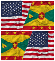 Grenada and United States Half Combined Flags Background with Cloth Bump Texture, Bilateral Relations, Peace and Conflict, 3D Rendering png