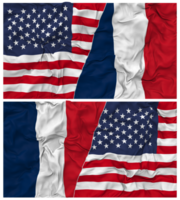 France et uni États moitié combiné drapeaux Contexte avec tissu bosse texture, bilatéral rapports, paix et conflit, 3d le rendu png