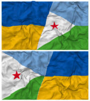 djibouti och ukraina halv kombinerad flaggor bakgrund med trasa stöta textur, bilateral relationer, fred och konflikt, 3d tolkning png