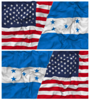 Honduras e Unidos estados metade combinado bandeiras fundo com pano colisão textura, bilateral relações, Paz e conflito, 3d Renderização png